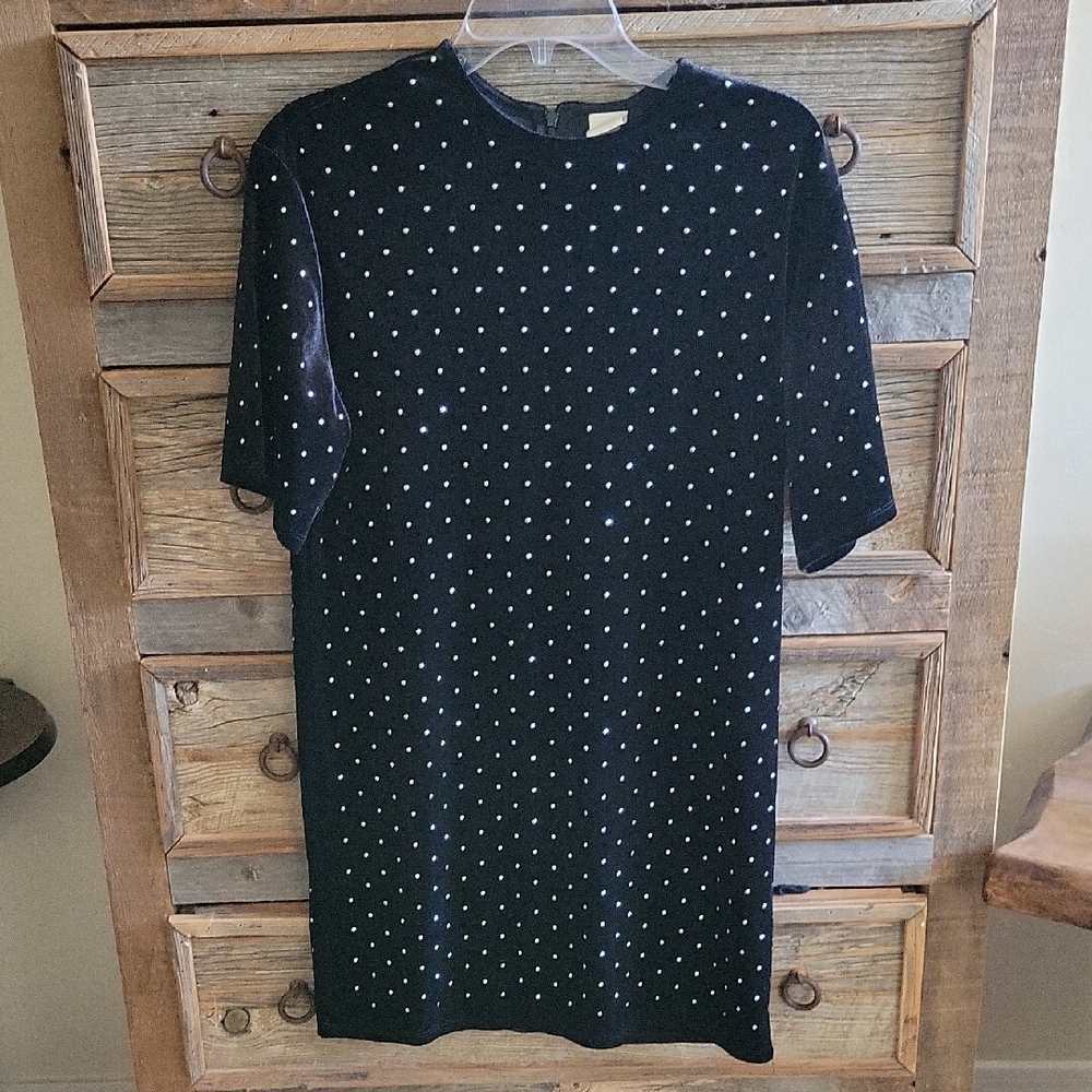 H&M Women's Black Velvet Dress With Sparkling Studs Throughout